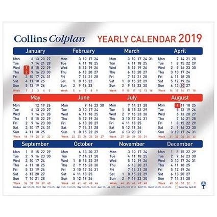 Collins 2019 Colplan Yearly Calendar - 210 x 260mm