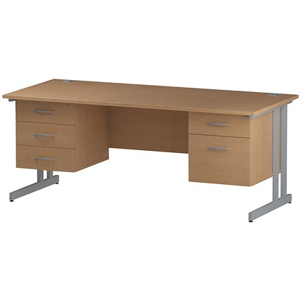 Trexus 1800mm Rectangular Desk, Silver Legs, 2 Pedestals, Oak