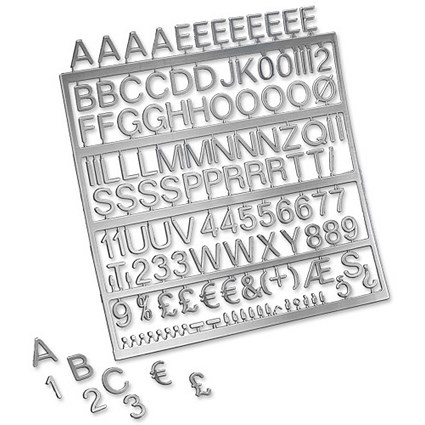 Nobolux Spare Characters Assorted for Letter Boards 28mm Chrome-look [Pack 155]