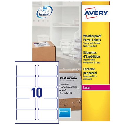 avery weatherproof laser shipping labels 10 per sheet 99 1x57mm l7992 25 250 labels avery mailing labels 10 per page