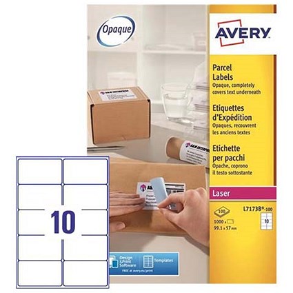 Avery Jam-free Laser Shipping Labels, 10 per Sheet, 99.1x57mm, L7173B-100, 1000 Labels