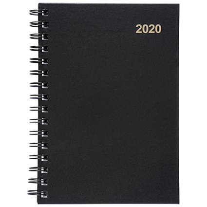 5 Star 2020 Diary, Week to View, Wirobound, A5, Black