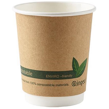 Ingeo Kraft Paper Cups, 8oz, Double Wall, Pack of 25