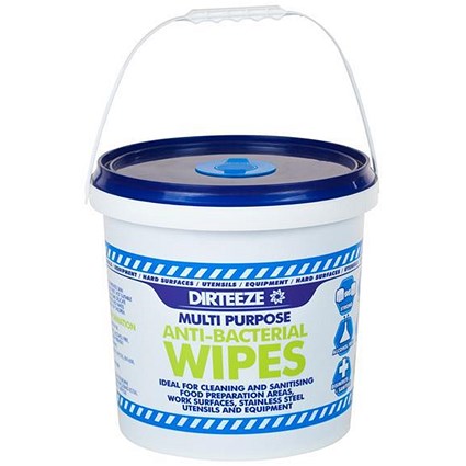 Dirteeze Antibacterial Wipes, Dispenser Bucket, Blue, 1000 Wipes