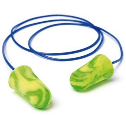 Moldex 6900 Pura-Fit Corded Earplugs, PU Foam, Green/Yellow, Pack of 200