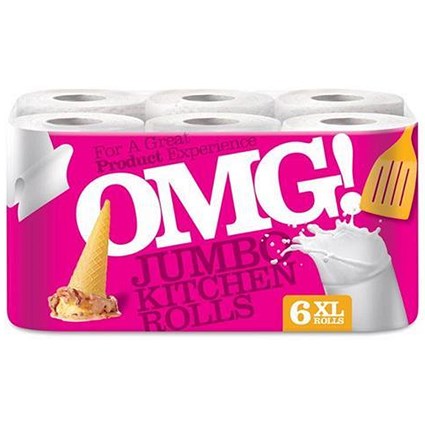 OMG Kitchen Roll / 3-Ply / 80 Sheets per Roll / Pack of 6