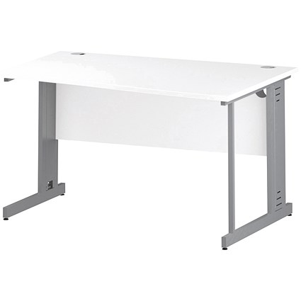 Trexus 1400mm Wave Desk, Right Hand, Cable Managed Silver Legs, White