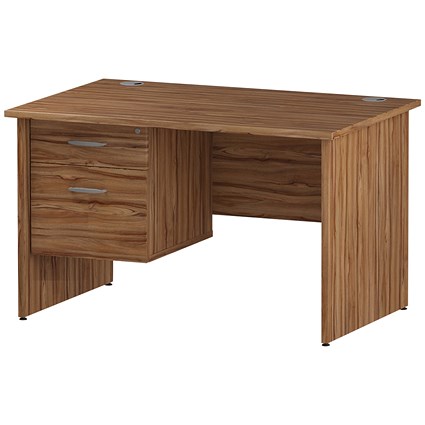 Trexus 1200mm Rectangular Desk, Panel Legs, 2 Drawer Pedestal, Walnut