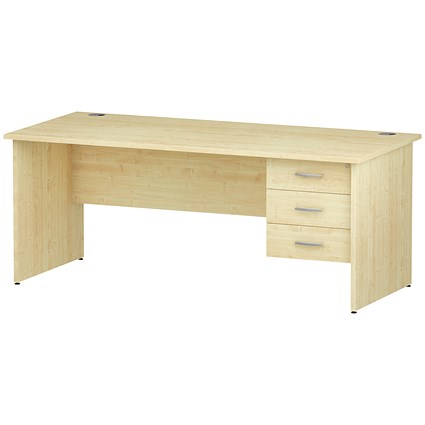 Trexus 1800mm Rectangular Desk, Panel Legs, 3 Drawer Pedestal, Maple