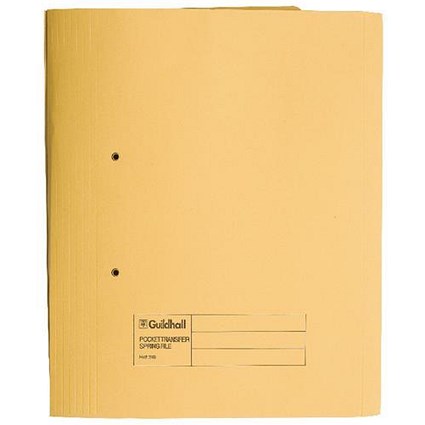 Guildhall Heavyweight Pocket Transfer Files, 420gsm, Foolscap, Yellow, Pack of 25