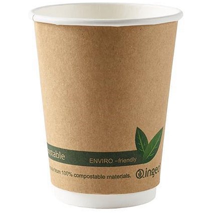 Ingeo Kraft Paper Cups, 12oz, Double Wall, Pack of 25