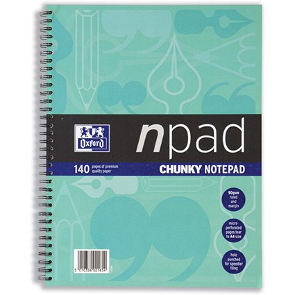 Oxford npad Modern Notebook Twin Wirebound 90gsm Ruled Margin 4 Holes 140 Pages A4+ [Pack 3]