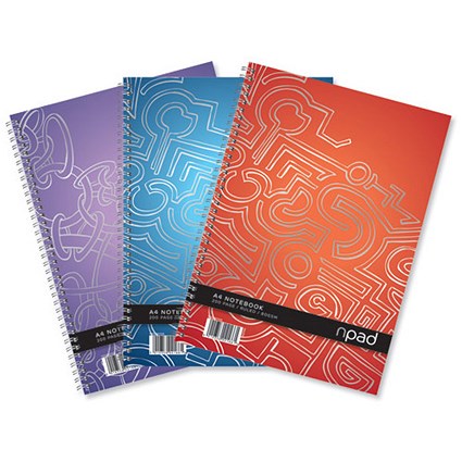 Oxford npad Modern Notebook Twin Wirebound 80gsm Ruled Margin 4 Holes 200pp A4+ [Pack 3]