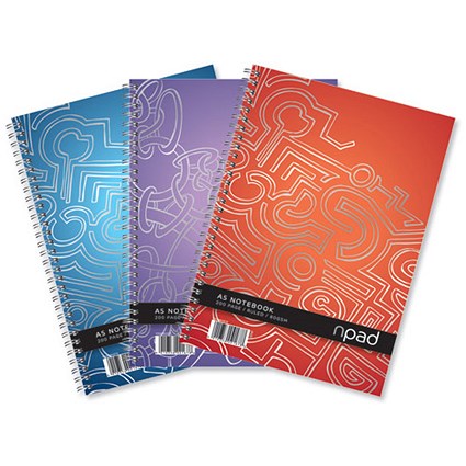 Oxford npad Modern Notebook Twin Wirebound Ruled Margin 2 Holes 200pp 80gsm A5+ [Pack 3]
