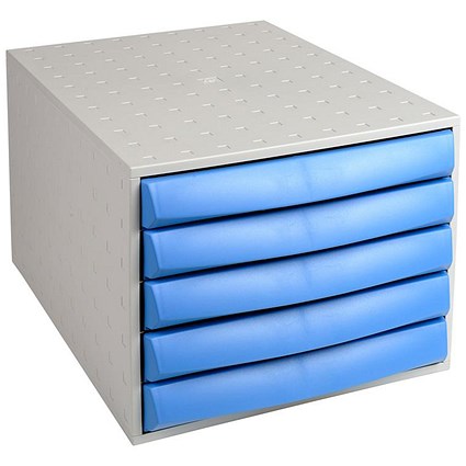 Exacompta A4+ Plastic Five Drawer Set - Grey & Blue