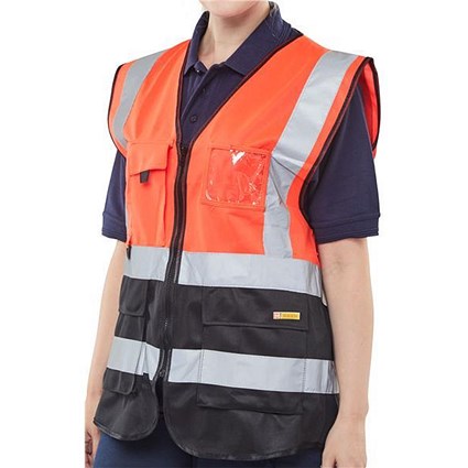 B-Seen Hi-Visibility Two Tone Executive Waistcoat, Extra Large, Red/Black