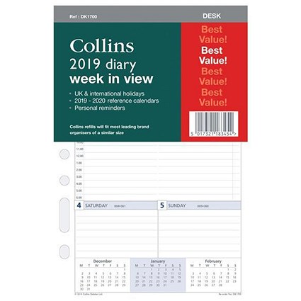 Collins 2019 Desk Diary Refill - Week to View