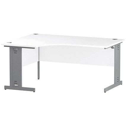 Trexus 1600mm Corner Desk, Left Hand, Cable Managed Silver Legs White