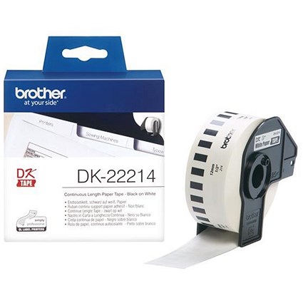 Brother DK22214 Paper Label Roll Tape 12mm Wide Black on White Ref DK22214-1