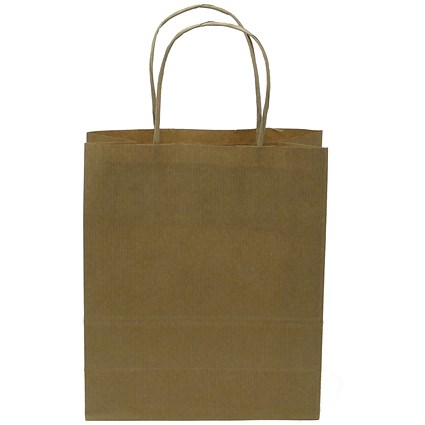 Kraft Paper Carrier Bag, Small, 180x215x80mm, Natural Brown, Pack of 100