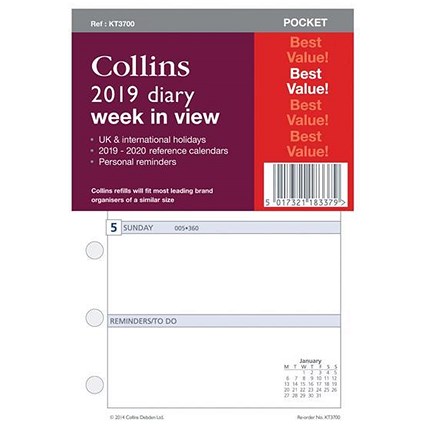 Collins 2019 Pocket Diary Refill - Week to View