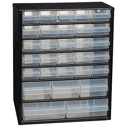 Raaco Cabinet 30-Drawer Steel Frame Wall Mount or Free Stand Stop Catches on Drawers Black Ref 132084