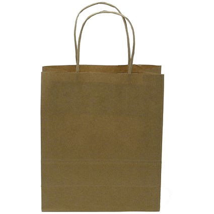 Kraft Paper Carrier Bag, Medium, 260x340x120mm, Natural Brown, Pack of 100