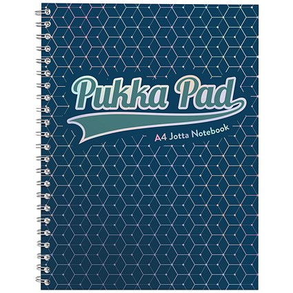 Pukka Pad Glee Jotta Wirebound Notebook, A4, Ruled & Perforated, 200 Pages, Dark Blue, Pack of 3