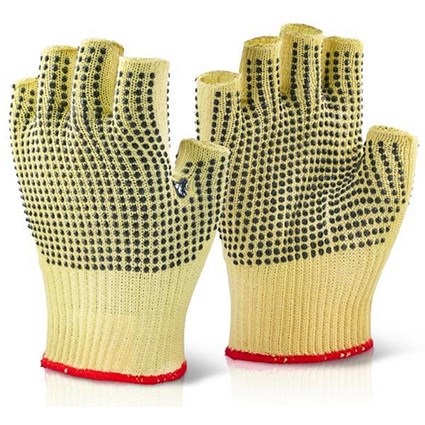 Click Kutstop Kevlar Fingerless Dotted Glove, Large, Yellow, Pack of 10