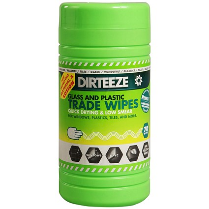 Dirteeze Glass & Plastic Trade Wipes, Dispenser Tub, 200 x 250mm, 70 Wipes