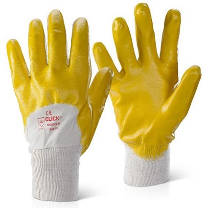 Click 2000 Nitrile Knitwrist Palm Coated Gloves, Medium, Yellow, Pack of 100