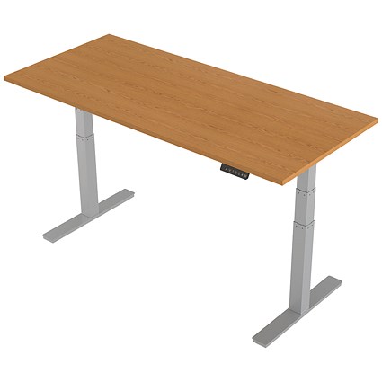 Trexus Height-adjustable Desk, Silver Legs, 1800mm, Oak