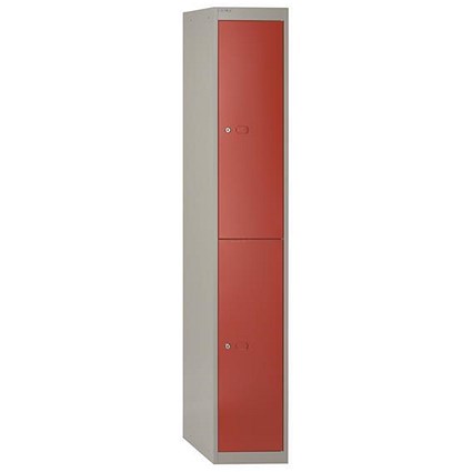 Bisley 2 Door Steel Locker / Depth 457mm / Grey Shell & Red Door