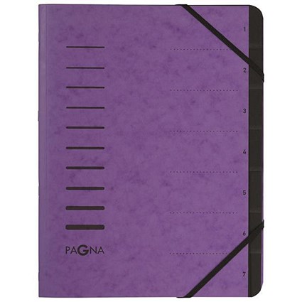 Pagna Pro Elasticated Files / 7-Part / A4 / Purple / Pack of 5