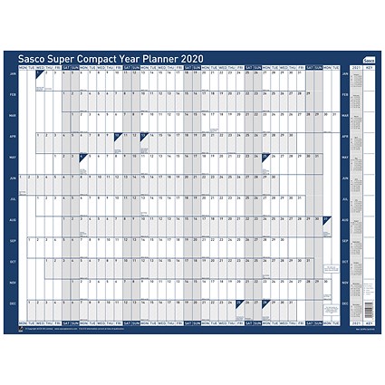 Sasco 2020 Super Compact Year Planner, Unmounted, 400x285mm
