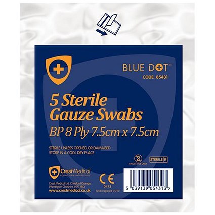 Click Medical Gauze Swabs, Sterile, 7.5x7.5cm, White, Pack of 5