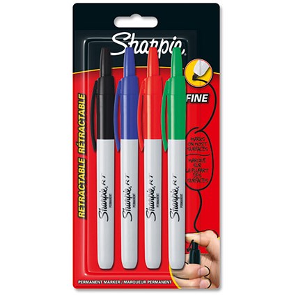 Sharpie Permanent Marker / Retractable with Seal Bullet Tip / Assorted Colours / Wallet of 4