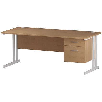 Trexus 1600mm Rectangular Desk, White Legs, 2 Drawer Pedestal, Oak