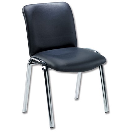 Sonix Reception Side Chair Leather Back H370mm Seat W490xD460xH480mm Black and Chrome