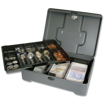 Cash Manager Security Box 8 Compartments and Coin Counter Tray Mercury