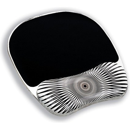 Fellowes Black Starburst Mouse Mat Pad with Wrist Rest Gel Non-skid