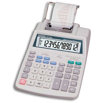 Aurora Calculator Printing Currency and Tax 12 Digit Battery and Mains 147x244x58mm Ref PR710