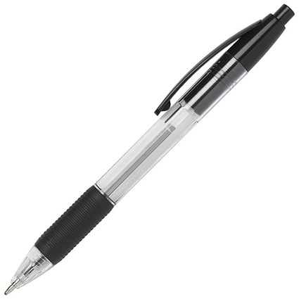 ValueX Retractable Ballpoint Pen Rubber Grip 1.0mm Tip 0.7mm Line Black (Pack 10) -