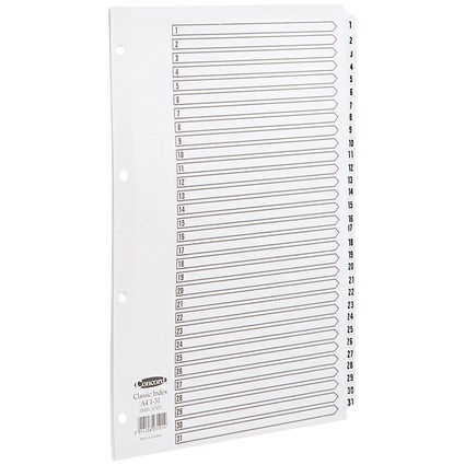 Concord Classic Index Dividers, 1-31, Mylar Tabs, A4, White