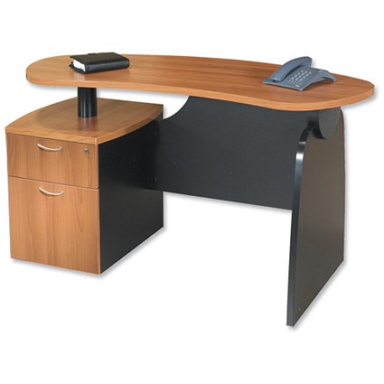 Elysium Return Desk with Black Trim and 2 Drawer Filing Pedestal W1380xD550xH750mm Walnut