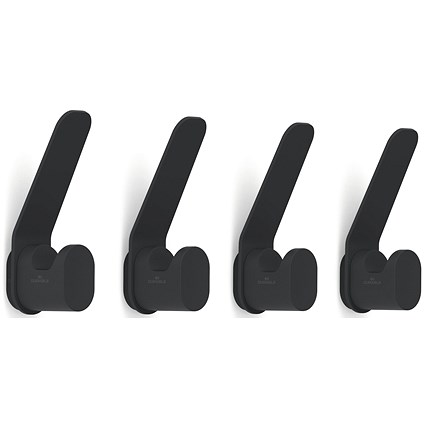 Durable Durastore Coat Hooks, Black, Pack of 4