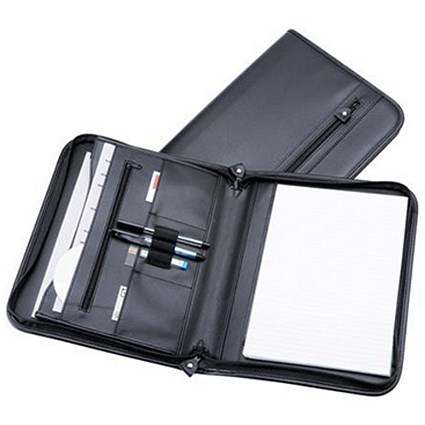 5 Star Zipped Conference Folder with 3 Compartments, Leather-Look, A4, Black