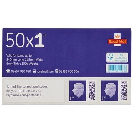 Royal Mail 1st class postage stamps – 50 per pack