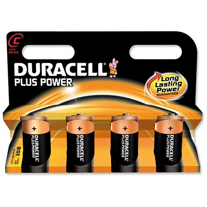 Duracell Plus Power Battery Alkaline 1.5V C [Pack 4]