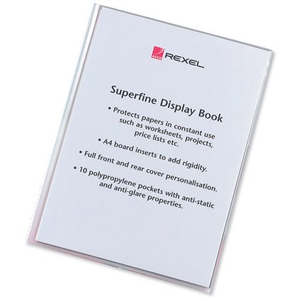 Rexel Superfine Display Book with Index Sheet / 10 Pockets / A4 / Clear / Pack of 15